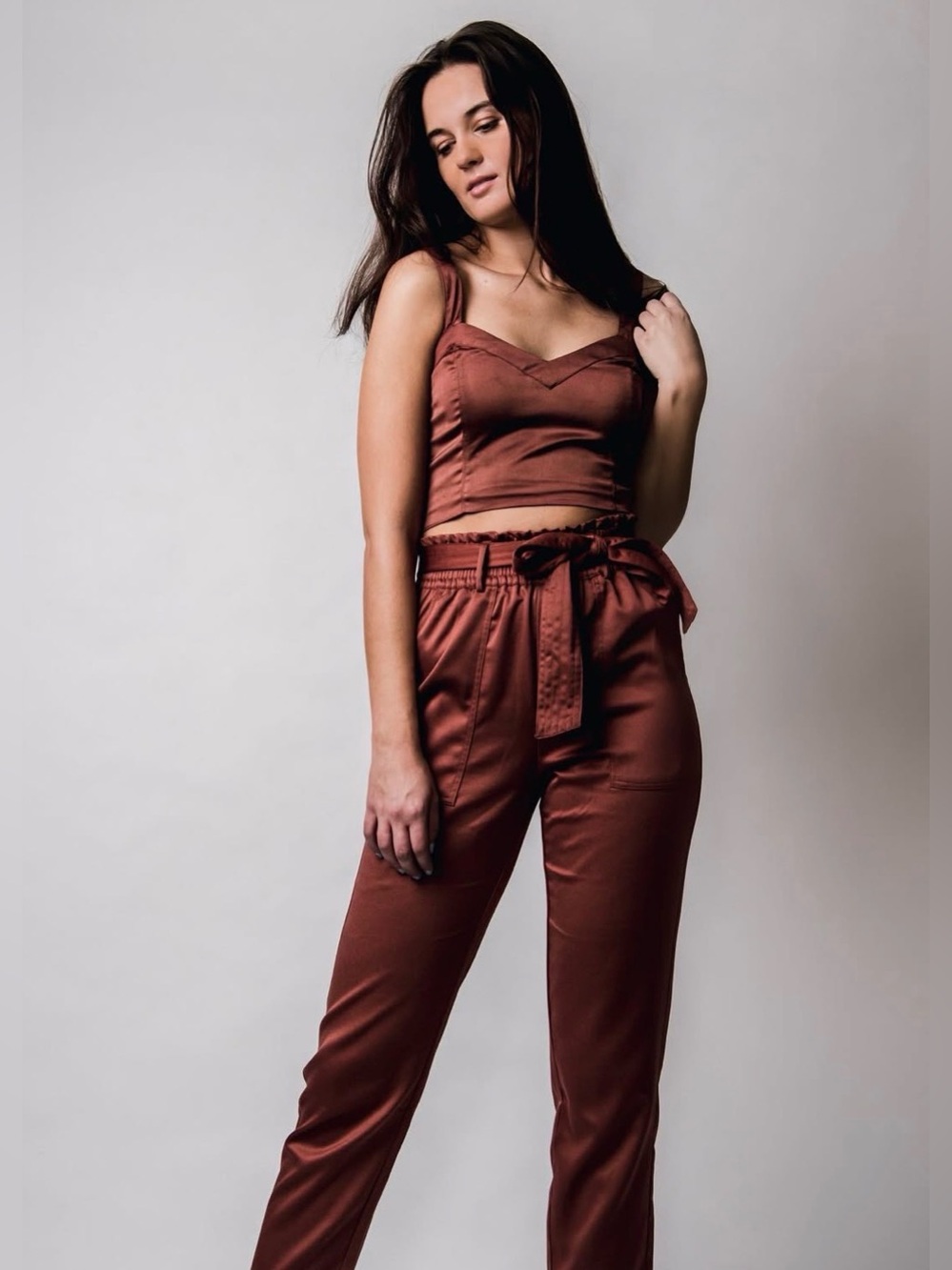 Abercrombie & Fitch Rust Two-Piece Paperbag Waist Jumpsuit Set